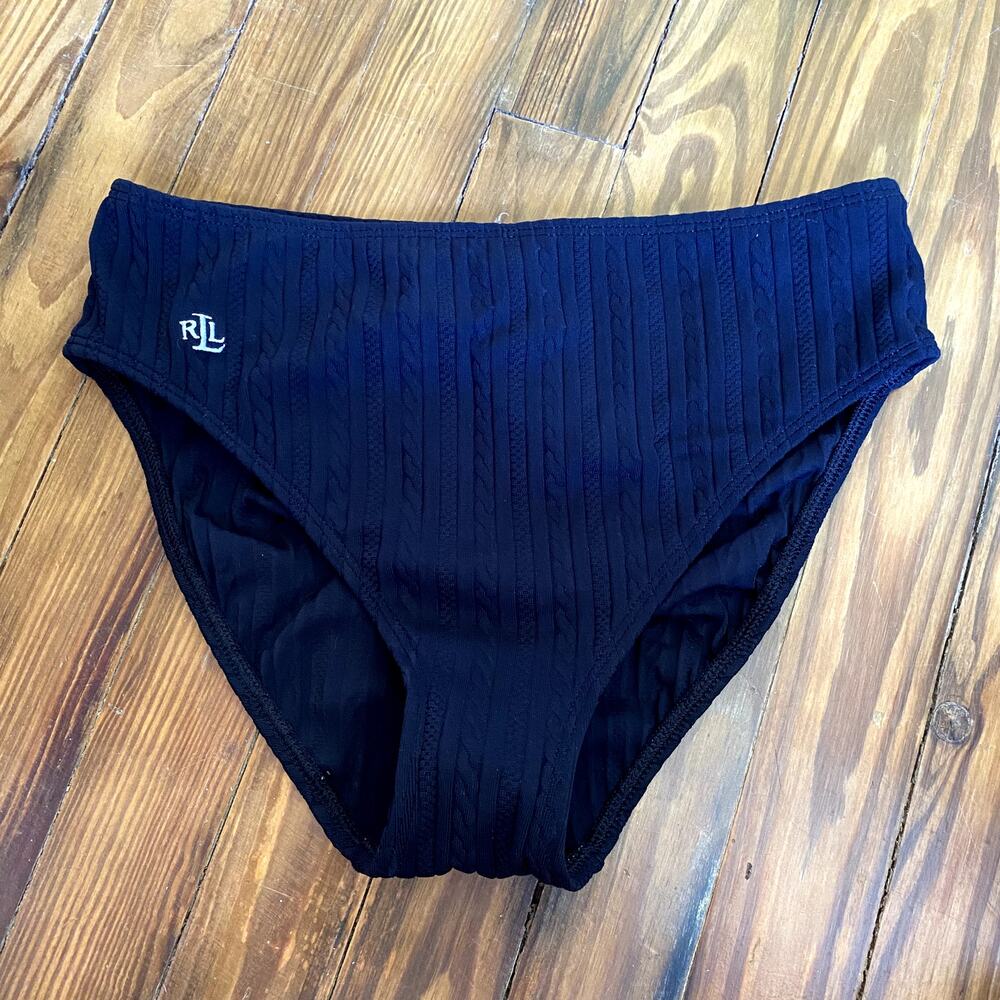 Lauren Ralph Lauren Black Ribbed Swimsuit Bottom size 10